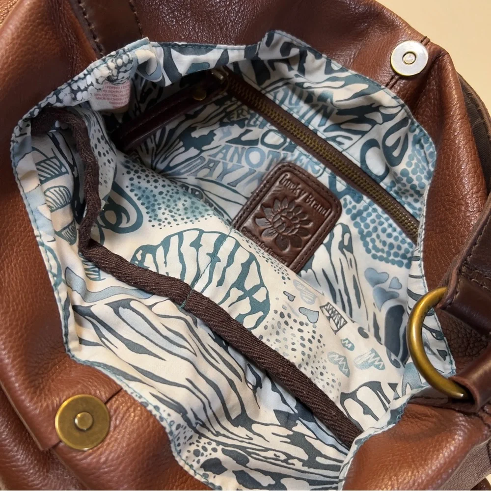 Lucky Brand Cinnamon Brown Leather Convertible ABBEY ROAD Fold Over shoulder Bag